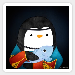 Penguin Lady with a Fish Art Series Sticker